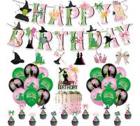 Cyleibe Wicked Party Decorations, Green and Pink Balloons Cupcake Topper Banner and Cake Topper Set for Birthday Baby Shower Halloween Party Witch Princess Themed Movie Cosplay Decor Supplies