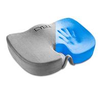 CYLEN Home Office Seat Cushion - Comfort Memory Foam Chair Cushion with Cooling Gel Infused for Tailbone, Coccyx, Back & Sciatica Pain Relief (Grey)