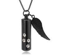 Cylinder Cremation Jewelry Urn Necklace Pet Ashes Pet Paw Memorial Ashes Necklace with Angel Wing for Dog/Cat Keepsake Jewelry for Men Women, M, No Gemstone