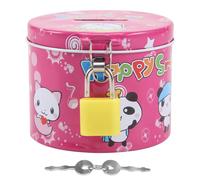 Cylinder Design Cartoon Print Piggy Bank Coin Money Saving Box w Padlock