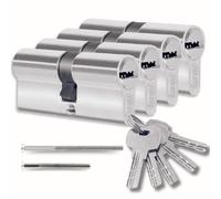 Cylinder for 35/35 mm locks with 10 single keys, set with 4 double lock cylinders, 8 screws, easy to install, universal keys for all cylinders, length 70 mm
