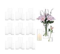Cylinder Glass Flower Vase Clear, 10 Sets Glasseam Modern Basic Vases for Table Decoration Wedding Centrepieces Flowers Roses Pampas Grass Candle Holders for Living Room Ornaments, 10/15/20cmTall