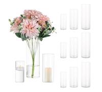 Cylinder Glass Flower Vase Clear, 4 Sets Glasseam Modern Basic Vases for Table Decoration Wedding Centrepieces Flowers Roses Pampas Grass Candle Holders for Living Room Ornaments, 15/20/25cmTall