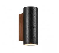 Cylinder Marble Wall Lamp with Solid Wood Base, Modern Black Travertine Wall Sconce, Minimalist Twall Light Fixture, Nordic E26/E27 Sconce for Bedroom, Living Room, Hallway(16Cm/6.30")/16Cm/6.30"