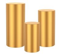 Cylinder Pedestal Stand Covers Elastic Polyester Cylinder Plinth Covers Gold Dessert Table Display Pillars Cover Reusable Round Pedestal Cover for Wedding Props Babyshower Decor(3pcs,Golden)