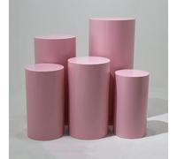 Cylinder Pedestal Stands 5Pcs Large Cylinder Tables Round Flower Columns for Wedding Birthday Party,Pink