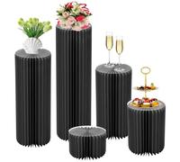 Cylinder Pedestal Stands for Party,Paper Cylinder Stands cake table stand,Paper Columns Pillars Set of 5 Foldable Cardboard Centerpiece Display Stand for Wedding Babyshower(Black)