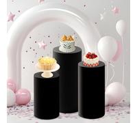 Cylinder Stand Covers for Party, Set of 3 Cylinder Pedestal Covers, Spandex Cylinders Stand Cover for Wedding or Birthday Event Decor - Only Contains Cylinders Cover(COLOR:Black)