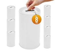 Cylinder Tin Charity Donation Coin Collection Tube Ticket and Suggestion Box 5"H x 3" Diameter Tip Canister with Removable Cover with slot (8 Pack) White