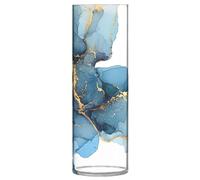 Cylinder Vase, Clear Plastic Flower Vase, Shallow Blue Gold Ink Painting Modern Decoration Vases, Easy to Clean, for Homes, Offices, Kitchens