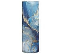 Cylinder Vase, Clear Plastic Flower Vase, Shallow Sea Blue Gold Ink Painting Modern Decoration Vases, Easy to Clean, for Homes, Offices, Kitchens