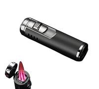 Cylindrical Metal Inflatable Lighter 4 Jet Red Flame Refillable Butane Lighter Cigarette Cigar Lighter Smoking Accessories for Men,Black