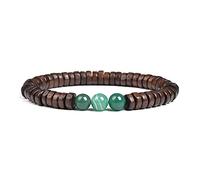 Cylindrical Wood Beads With Natural Stone Bracelet For Men Women Elastic Rope Jewelry Yellow Tiger Eye Stone And Wooden Bangle,Green Agate,19cm-7.5inch