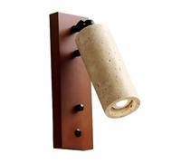 Cylindrical Yellow Travertine Wabi Sabi Art Lighting Fixture Adjustable Rectangle Wood Wall Sconce Bedside Reading Lamp with On/Off Switch for Headboard Bedroom/Brown