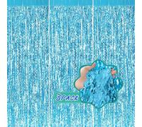 CYLMFC 3 Pack Blue Wavy Tinsel Foil Fringe Curtain - 6.6 ft x 3.3 ft Foil Backdrop Photo Booth Props for Mermaid Birthday Under The Sea Party,Baby Shark Birthday Decorations