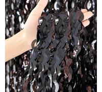 CYLMFC 3 Pack Wavy Black Tinsel Foil Fringe Curtains Party Backdrop, 3.3 x 6.6 ft Streamer Backdrop Tinsel Curtains for Birthday, Graduation, Fiesta, Halloween Party Decor
