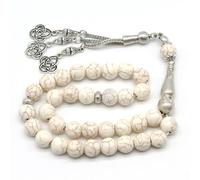 CYLRWSR 10mm 33 Beads Natural Stones Muslim Rosary Beads Ramadan Eid Gifts Turkey Bracelet Arabic Islamic Prayer Beads Handmade,White