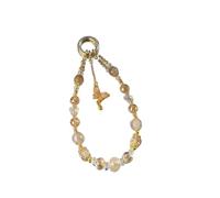 CYLRWSR For Cell Phone Short Crystal Lanyard Strap Pendant Gold Leaf Handmade Beads Chain Anti-Lost Hand Rope Ornament , 19cm, Stone, Agate