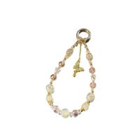 CYLRWSR For Cell Phone Short Crystal Lanyard Strap Pendant Gold Leaf Handmade Beads Chain Anti-Lost Hand Rope Ornament , 19cm, Stone, Agate