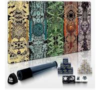 Cylvenor 24"x14" MTG Playmat, Elemental Totems, Classic Series | Storage Tube Included, 16-Piece Dice Set, Non-Slip Rubber, Stitched Edges, TCG Card Game Mat