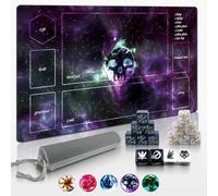 Cylvenor 24"x14" MTG Playmat with Storage Tube & 16-Piece Dice Set - Non-Slip Rubber TCG Card Game Mat, Stitched Edges Tabletop Gaming Mat (Black, Basic Lands Series)