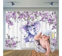 CYLYH 7X5ft Elephant Theme Backdrop Rustic Wood Elephant Backdrop Baby Shower Party Purple Flower Banner Girl Boy Newborn Kids Birthday Cake Table Decoration Banner D511