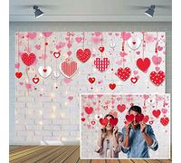 CYLYH 7x5ft Love Sweet Heart Valentine's White Brick Wall Backdrop Photography Glitter Mother's Day Baby Bridal Shower Newborn Kid Birthday Party Decor Banner D518