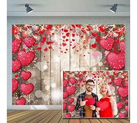 CYLYH 7x5ft Vintage Rustic Wood Backdrop Vinyl Red Love Heart Valentine's Day Backdrops for Photography Mother's Party Bridal Shower Kid Birthday Party Decor Banner D517
