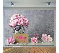 CYLYH 8x6ft Happy Mother's Day Backdrops Pink Carnation Background Wood Floor Backgrounds Gray Abstract Background Mother's Party Bridal Shower Party Decor D524