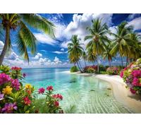 CYLYH 8X6FT Summer Tropical Sea Beach Backdrop Photography Hawaiian Tropical Beach Scenery Palm Trees Background for Wedding Birthday Party Banner Baby Shower D905