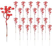 Cymax 20 Pack Red Berry Stems,23cm Christma Red Berries Branches for Christmas Tree, Artificial Xmas Berry Picks for Christmas Tree Ornaments Crafts Holiday Home Decor