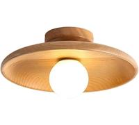 CYMHJ Rustic Flush Mount Light Fixture, Wood Round Drum Semi Flush Mount Ceiling Light, for Hallway Bedroom Kitchen Entryway Farmhouse(Primary Color,13.77)