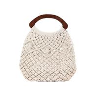 CYMMIYT Crochet Tote Bag Handmade Bags for Women Beach Weaving Ladies Straw Pack Wrapped Beach Bag Hollow Out Retro Handle Handbags Totes(White)