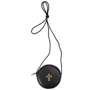 CYMNER Leather Communion Burse for Pyx, Catholic Gold Cross Pyx Bag with Black Strap for Communion Host Priests Deacons Gifts