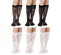 CYMNER Women's Lace Socks,Lace Knee High Black and White Floral Nylon Socks, Elegant Sheer Design, Easy to Match Outfits