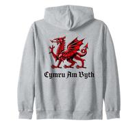 Cymru am Byth Wales Cymraeg Red Welsh Dragon Zip Hoodie