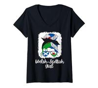 Cymru Half Scottish Half Welsh Girl Wales Scotland V-Neck T-Shirt