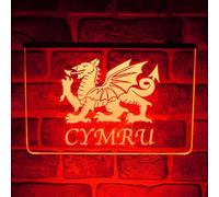 CYMRU Wales Dragon Trucker Flag LED Neon Light Up Sign | Lorry Driver Cab Interior Dash Décor | Multicolour USB Powered (Red)