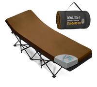 CYMULA Camping Cot Mattress 2in Memory Foam Sleeping Pad,Soft Warm Non-Slip Camping Mattress Topper with Retaining for Adults,Portable Roll up Pad for Travel(Brown 75"x30")