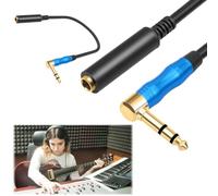 Cymwer 1/4 Inch Right Angle 6.35mm Male To Female Audio Extension Cord | Right-angle 6.35mm stereo audio extension cable, 0.3m, aluminum shell, copper/gold-plated, shielded