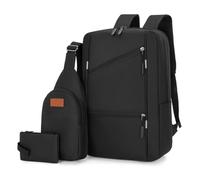 Cymwer 3Pcs Casual Bag Set Laptop Backpack Travel Book Bag Multifunction Versatile Bag With USB Interface for Outdoor Travel (Black)