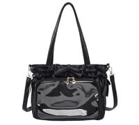 Cymwer Anime Convention Lolita Ita Bag Clear PVC Window Bow Ruffle Bag | PU Satin Tote Crossbody Kawaii Macaron Color Detachable Adjustable Strap Large Capacity Anime Convention Shoulder