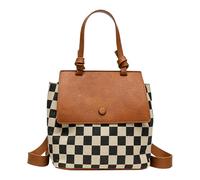 Cymwer Checkered School Backpack for College Students Large Capacity Fashion Checkerboard Backpack Purse for Women Commuting (Brown)