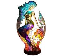Cymwer Colored Glass Animal Series Table Night Light Mermaid Sea Turtle Retro Table Light Lion Dolphin Wolf Stained Resin Animal Night Light Owl Horse Rooster Elephant for Living Room Bedro