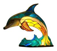 Cymwer Colored Glass Animal Series Table Night Light Resin Animal Table Lamp Series Mermaid Sea Turtle Stained Resin Animal Night Light Lion Dolphin Wolf Owl Horse Rooster Elephant Home ORN