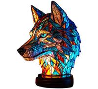 Cymwer Colored Glass Animal Series Table Night Light Resin Retro Table Light Mermaid Sea Turtle Animal Table Lamp Series Lion Dolphin Wolf Owl Horse Rooster Elephant for Living Room Bedroom