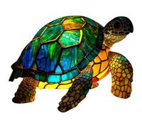 Cymwer Colored Glass Animal Series Table Night Light Resin Retro Table Light Mermaid Sea Turtle Stained Glass Bedside Light Lion Dolphin Wolf Owl Horse Rooster Elephant for Living Room Bedr