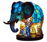 Cymwer Colored Glass Animal Series Table Night Light Resin Stained Resin Animal Night Light Mermaid Sea Turtle Stained Glass Bedside Light Lion Dolphin Wolf Owl Horse Rooster Elephant Home
