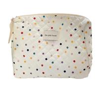 Cymwer Colorful Polka Dots Makeup Bag Quilted Travel Makeup Pouch for Women(Top Handle)
