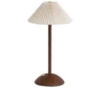 Cymwer Cordless Table Lamp Wood Base Portable LED Desk Lamp Fabric Shade Minimalist Nightstand Light Rechargeable for Living Room Dorm Home Office (A)